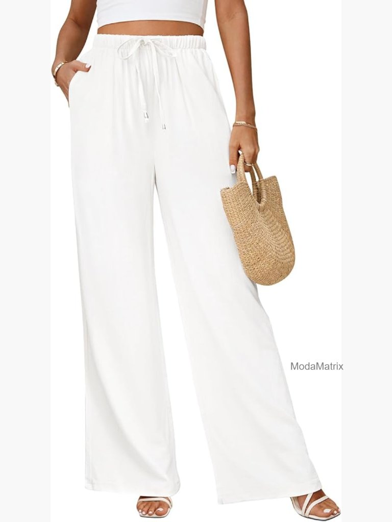 High Waist Wide Leg Palazzo Pants Flowy Linen Trousers Summer Beach Outfits